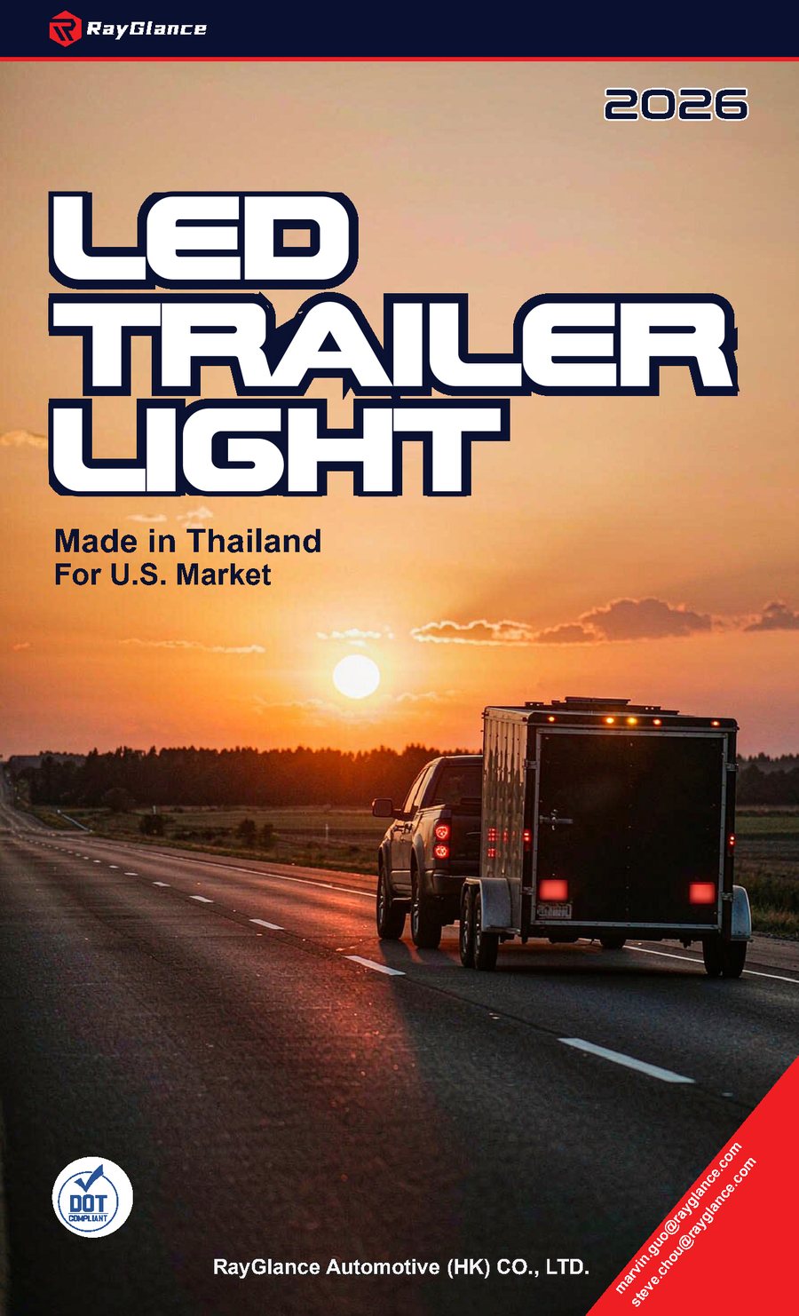 Cover of the RayGlance 2026 LED trailer light catalog