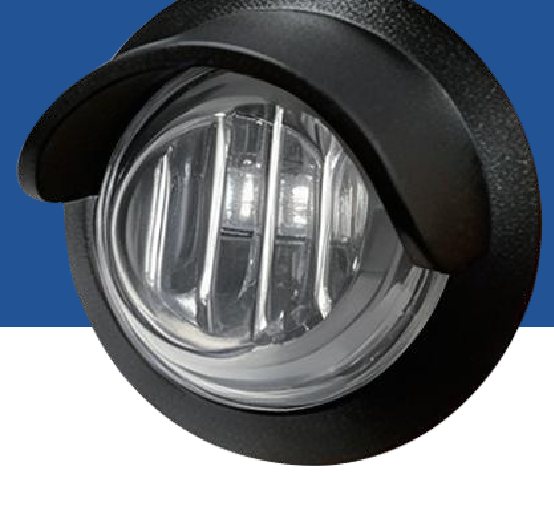 Compact LED license plate lamp with a hooded black grommet